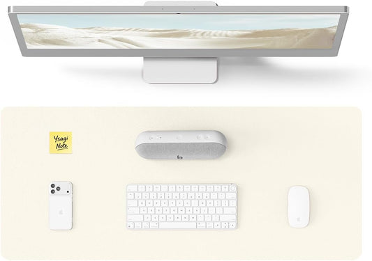 YSAGi Leather Desk Pad Protector, Office Desk Mat, Large Mouse Pad, Non-Slip PU Leather Desk Blotter, Laptop Desk Pad, Waterproof Desk Writing Pad for Office and Home (Cream, 23.6" x 13.8") by YSAGi