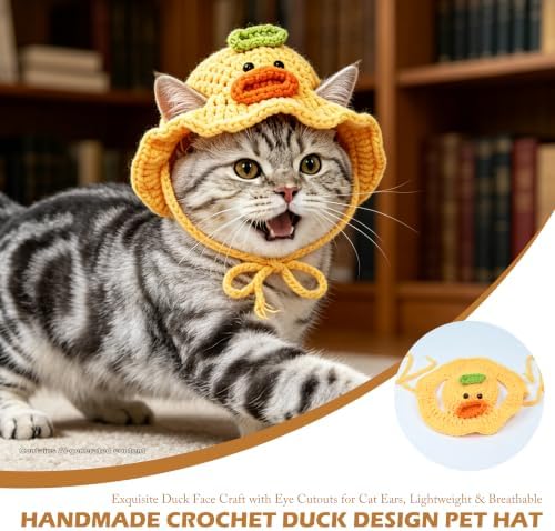 Duck Cat Hat, Cotton & Soft Cute Knitted Hats for Cats Birthday Party Halloween Christmas Spring Puppy Hat for Small Pets (Yellow,M) - Image 5