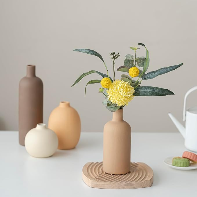 Modern Ceramic Vase Set, Neutral Colors, Decorative Vases for Home Shelf Decor, 4 Piece Collection, Happy Birthday Gifts for Women Mom Her Friend Sister Wife Grandma, Self Care Gift (Coffee Mix set 4) - Image 4