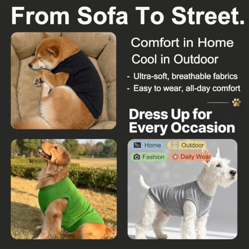 Chol&Vivi Dog Shirt Clothes, 4pcs Blank Dog Shirts Cotton Clothes Sleeveless Fit for Small to Extra Large Size, Pet Tank Top for All Breeds, Soft and Breathable, Light Blue/Green/Red/Orange, Medium - Image 4