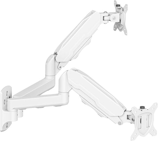 MOUNT PRO Dual Monitor Wall Mount for 13 to 32 Inch Computer Screens, Gas Spring Wall Monitor Arm for 2 Monitors, Each Holds Up to 19.8lbs, Adjustable Wall Monitor Mount with VESA 75x75/100x100, White by MOUNTPRO