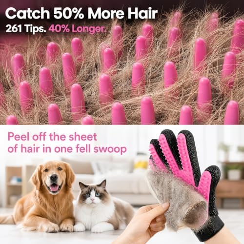 BYETOO Pet Dog Cat Grooming Glove with 261Tips,Gentle Deshedding Brush Glove,Efficient Pet Hair Remover Mitt,Massage Tool with Enhanced Five Finger Design,for Dog,Cat,Rabbit,Horse with Long/Short Fur - Image 6