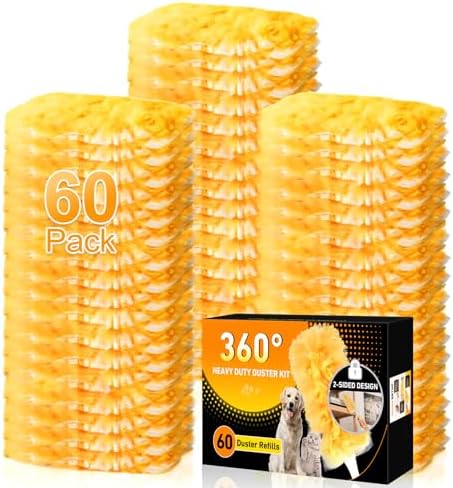 60 Count Heavy Duty Duster Refills for Swiffer, Multisurface 360° Larger Size Dusters with 4X Cleaning Power, Disposable Dusters for Pet, Cleaning Home, Blinds, Fans, Corners (60 pcs-Orange) by Rokkibom