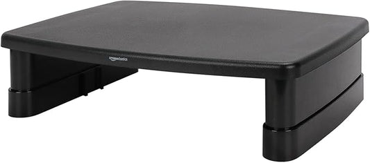 Amazon Basics Height Adjustable Monitor Stand Riser with Storage Organizer, 3-Level Stackable Design, Durable ABS Plastic, Supports up to 22lbs, for Monitors & Laptops, Black by AmazonBasics