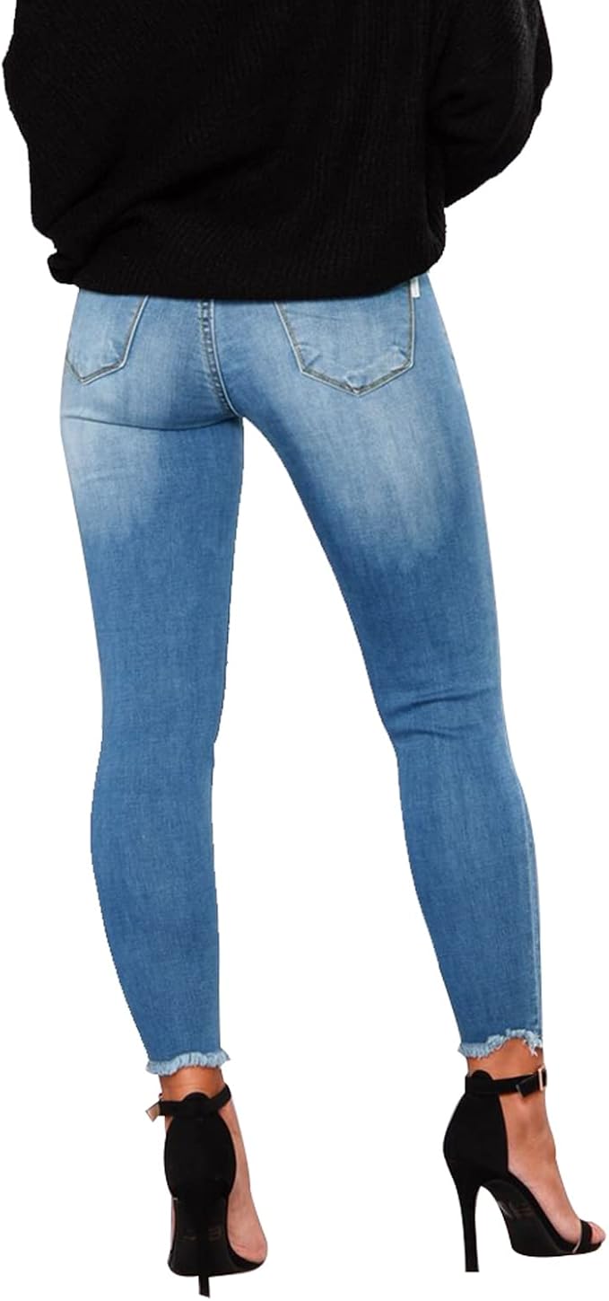 KUNMI Women's Skinny Ripped Trendy Jeans Distressed Stretchy Denim Pants - Image 3