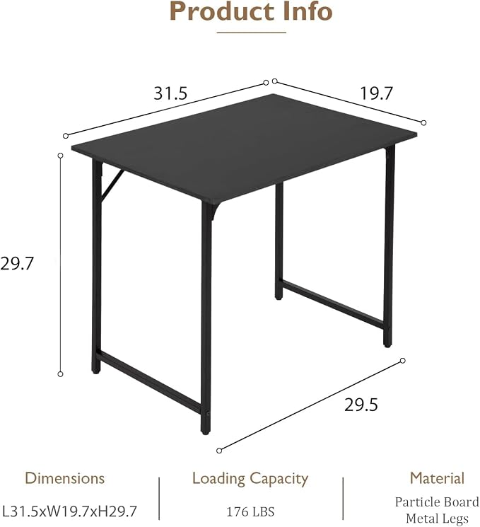 BestOffice | 32 Inch Computer Desk | Black | Sturdy Office Desk | Metal Frame, Adjustable Feet | Water-Resistant, Scratchproof Surface | Writing Table for Home Office or Study | Pack of 1 - Image 3