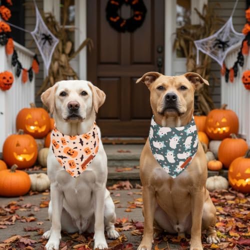 ADOGGYGO Halloween Dog Bandanas Girl Boy, Ghost Pumpkin Dog Scarf, Large - Image 3