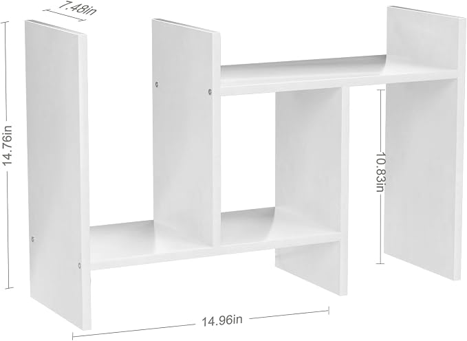 Desk Shelves Wood Desktop Orgnizer Shelf. Office Organization for Top of Desk Organizers and Accessories Bookshelf Shelving,Adjustable Tier H-Shape Mini Bookcase(White) - Image 2