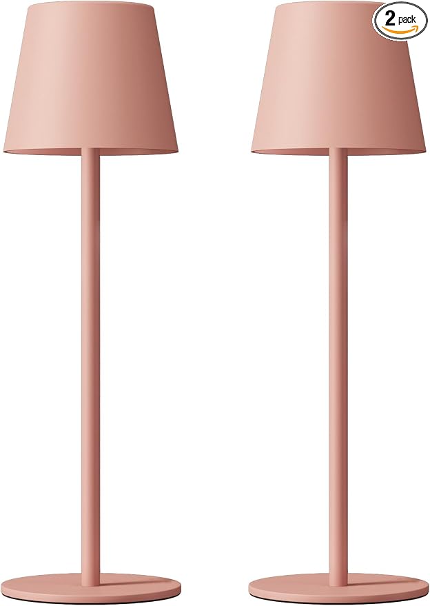 Kakanuo Cordless Table Lamp Rechargeable Pink - KK 2 Pack 5000mAH Battery Operated Lamp for Counter, 3 Color Stepless Dimming Wireless Lamp for Dining Kitchen, Outdoor Patio, Touch Control by KakanuoLightings