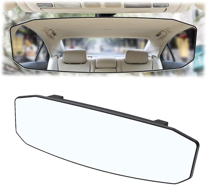 Car Rear View Mirror, 12 Inch Car Interior Panoramic Convex Rearview Mirror, Clip-On HD Wide Angle Extended Curved Mirror, Reduce Blind Spot Effectively, Universal Car Accessories (Irregular White) by 8sanlione