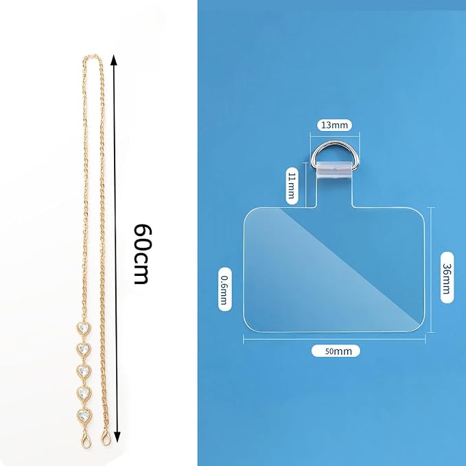 Phone Crossbody Chain Cell Phone Lanyard,Universal Leather+Metal Shouder Strap with Phone Tether Patches (F) - Image 3