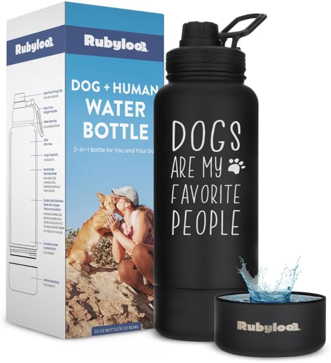 Rubyloo Dog Mom Essentials Bundle - Puffer Tote with Storage Containers (Black) and 32 oz Water Bottle with Detachable Bowl (Dogs are My Favorite People) - Travel Bag and Hydration Set - Image 5