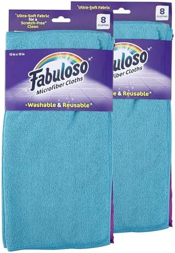 Fabuloso Microfiber Cleaning Cloths for Home & Car, 13x13, 8 Ct, 2-Pack by Fabuloso