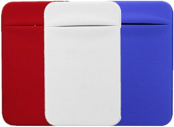 Slim Credit Card Holder for Back of Cell Phone, Stretchy Ultra Lycra 3M Self Adhesive Phone Pocket Stick On Wallet for ID Credit Card Pocket for iPhone Android Galaxy (Red+White+Blue) by Kbinter