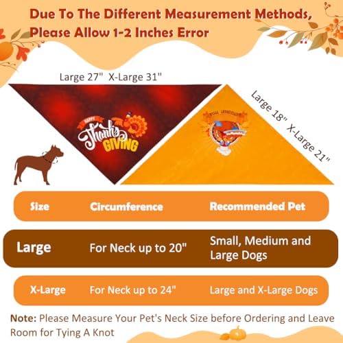 Vivifying Thanksgiving Dog Bandana 2 Pack - Triangle Fall Pet Scarves with Turkey & Letter Prints, Soft Polyester Dog Bibs for Holiday Photos & Festive Wear (Red & Yellow, Size L) - Image 2
