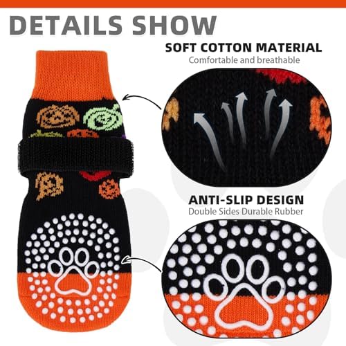 KOOLTAIL Anti Slip Halloween Dog Socks to Prevent Licking Paws, Dog Costume Boots&Paw Protector with Grippers for Hardwood Floors, Traction Control No Twist Booties for Small Medium Large Dogs, M - Image 3