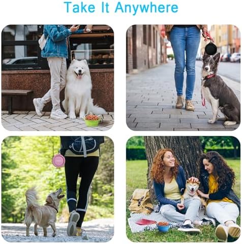 PetBonus 2-Pack Silicone Collapsible Dog Bowls, BPA Free Dishwasher Safe, Portable Foldable Expandable Travel Bowl, Food Water Feeding Cup Dish for Dogs Cats with 2 Carabiners (Turquoise, Tan) - Image 5