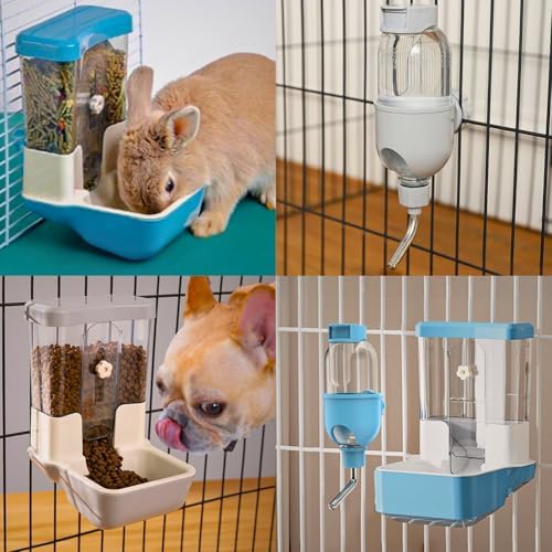 Automatic Pet Food Water Dispenser, Auto Gravity Pet Feeder Water Bottle Set for Crate Cage, Feeding Station for Small Dog Cat Rabbit Guinea Pigs Chinchilla Ferret Hedgehog (Gray) - Image 6