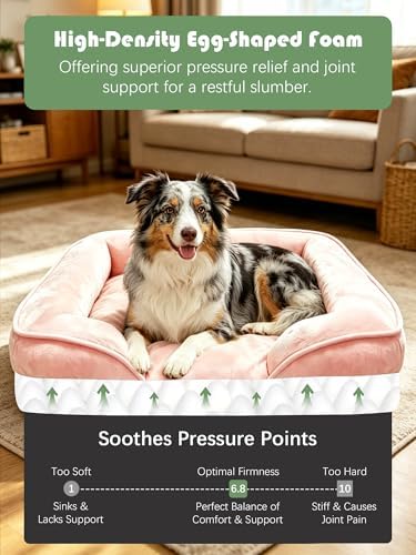 Spotted Play Orthopedic Dog Bed with Sides - Sofa Beds for Large Dogs, Supportive Foam Pet Couch Bed with Washable Removable Cover, Waterproof Lining and Non-Slip Bottom, Pink - L - Image 4