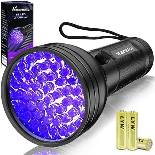 Vansky Black Light UV Flashlight, Upgraded 51 LED 395nm Blacklight Pet Urine Detector for Dog/Cat Urine, Dry Stains, Bed Bug, Matching with Pet Odor Eliminator(Batteries are Included) by Vansky