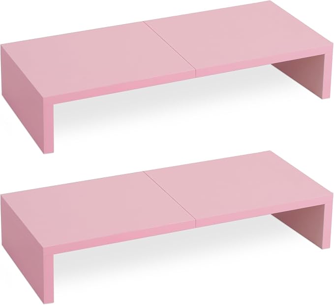 TEAMIX 2 Pack Pink Monitor Riser-20L inch, Cute Monitor Stand for Desk, Wood Sturdy TV/Screen/PC/Printer/Laptop Riser, Computer Shelf with Storage Desktop Organizer for Home Office by TEAMIX