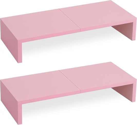 TEAMIX 2 Pack Pink Monitor Riser-20L inch, Cute Monitor Stand for Desk, Wood Sturdy TV/Screen/PC/Printer/Laptop Riser, Computer Shelf with Storage Desktop Organizer for Home Office by TEAMIX