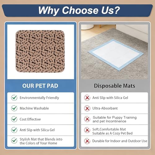 Puppy Pads with Pheromones, Washable Pee Pads for Dogs Potty Training, Reusable Dog Mat with Pet Hair Removal Gloves for Playpen, Crate, Whelping Box (Brown,S) - Image 3
