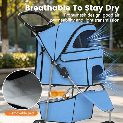 BestPet | 3-Wheel Pet Stroller | Blue | Foldable Dog and Cat Stroller - Image 6