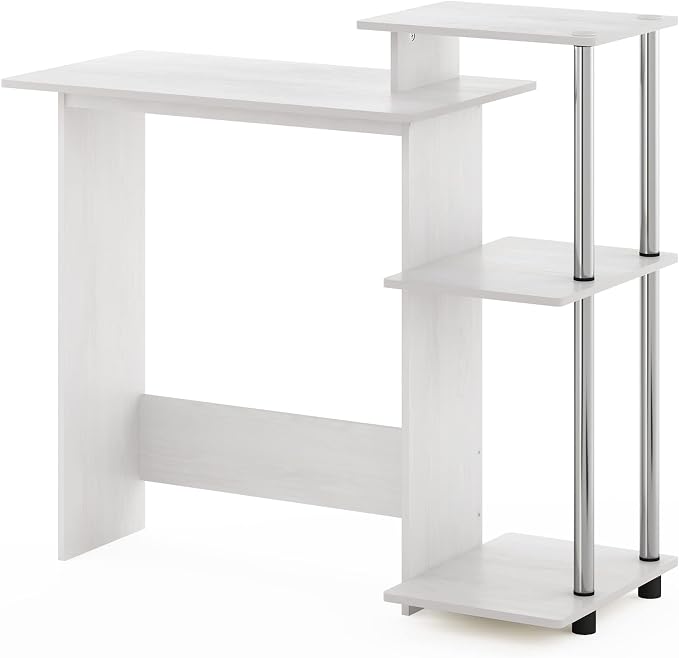 Furinno EFFICIENT Desk, 28.6" Wide Gaming Desk with 3 Open Side Shelves, Laptop Notebook Computer Desk, Office Desk for Home Office, Study Room, Dorm, Bedroom, White Oak/Stainless Steel - Image 7