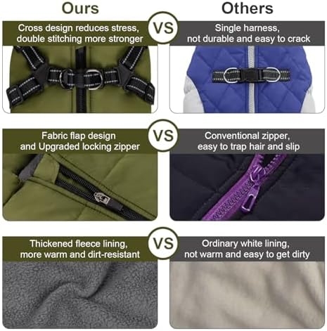 Warm Dog Winter Coat, Fashion Pet Cold Weather Jacket with Built-in Harness, Reflective & Adjustable Comfortable Pet Vest, Windproof Apparel for Small Medium Large Dogs (Green) - Image 5