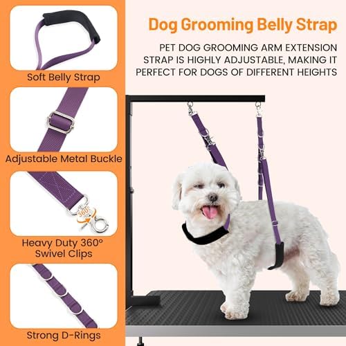 Dog Grooming Belly Strap - Dog Grooming Loops for Table Arm Extender with Clamp Extension Loop Bathing Restraint Leash No Sit Haunch Holder for Small & Medium Dogs Hair Cutting Washing (Purple) - Image 3