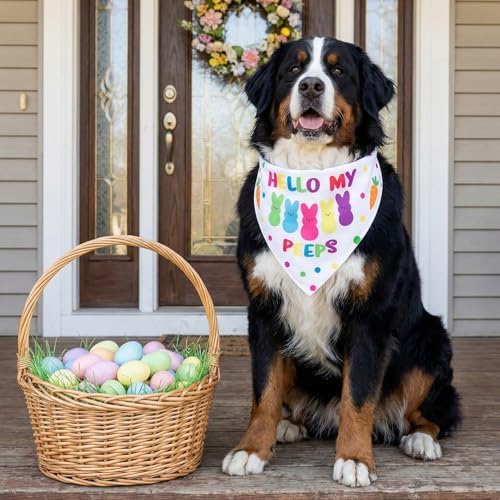 Easter Dog Bandanas 2PCS-Large,Adjustable Holiday Party Pets Rabbit Easter Egg Outfits,Triangle Reversible Pet Scarf for Boys and Girls,Dog Costume Gifts for Medium to Large Dogs - Image 6