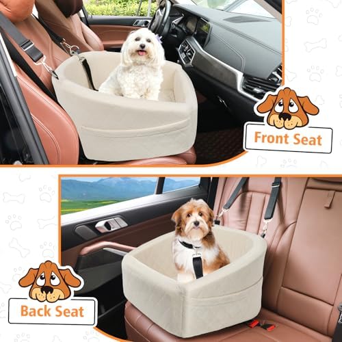 NEEZUKAR Dog Car Seat for Small Medium Dogs,Detachable Washable Dog Booster Seat Under 30lbs, Pet Car Seat Travel Bed with Storage Pockets and Dog Safety Belt (White) - Image 6