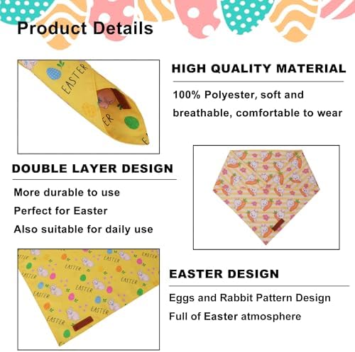 ADOGGYGO Easter Dog Bandana 2 Pack, Bunny Carrot Print Pet Scarf, Adjustable Fit Easter Bandanas for Small Dogs (Small) - Image 5