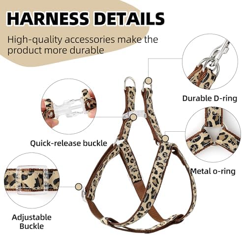 Mile High Life Leopard Dog Harness Collar Leash Set, Adjustable No Pull Dog Halter Harness for Small Breed Dogs, Easy Control for Training Walking (Brown, M Chest 15"-21", Neck 13"-17") - Image 5