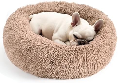 Hoewina Dog & Cat Bed for Indoor Cats, 20in Calming Donut Bed (Camel) by Hoewina
