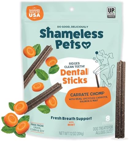 Shameless Pets Dental Treats for Dogs, Carrate Chomp - Healthy Dental Sticks with Skin & Coat Support for Teeth Cleaning & Fresh Breath - Dog Bones Chews Free from Grain, Corn & Soy by SHAMELESSPETS