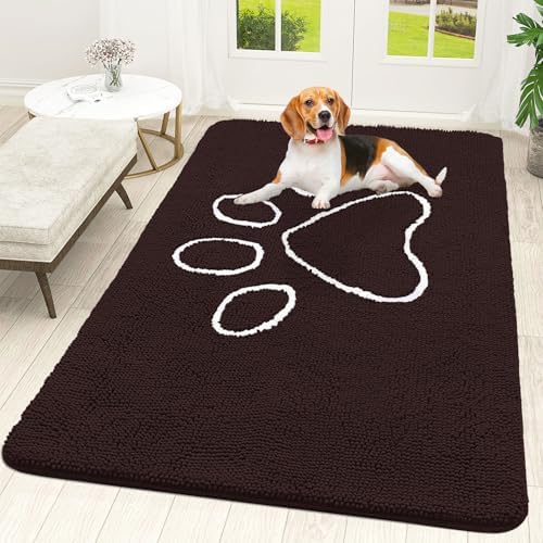 OLANLY Dog Door Mat for Muddy Paws 59x35, Paw Print Design Chenille Mud Mat by OLANLY