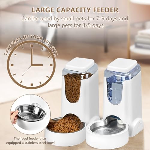Automatic Cat Feeder and Water Dispenser with Stainless Steel Bowl Dog Gravity Food Feeder and Waterer for Small Medium Pets Puppy Kitten 1 Gallon x 2 - Image 5