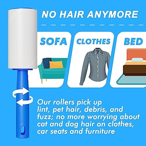 800 Sheets Lint Rollers for Pet Hair Extra Sticky, 4 Handles, 8 Rollers - Image 3