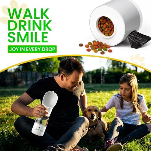 3-in-1 Portable Dog Water Bottle & Food Container,Leak Proof Pet Dispenser with Bowl, Poop Bag Holder & Wrist Strap, BPA Free Travel Water Bottle for Dogs & Cats, Outdoor Walks & Hiking - Image 5