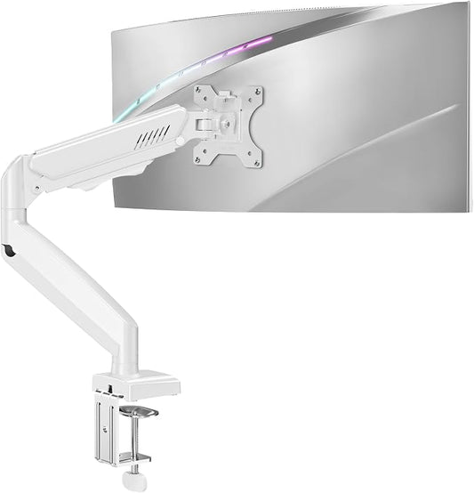 Single Monitor Desk Mount, 13-32 inch Adjustable Full Motion Monitor Arm, Computer Monitor Stand Holder with Clamp and Grommet Base, Fit 4.4 to 19.8lbs Screens, VESA Mount Bracket, White, Freelift Pro by MOUNTPRO