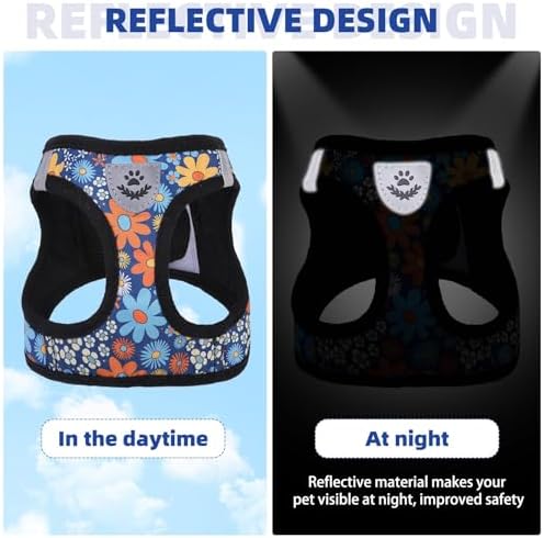 KOOLTAIL Dog Harness and Leash Set for Small Medium Dogs, Step in No Pull Comfort Padded Pet Vest, Adjustable Reflective Easy Walking Puppy Cats Harness Training, Flower Navy M - Image 5