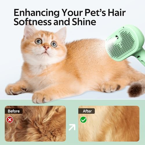 Pet Grooming Brush with Electronic Mist Spray - Gentle Deshedding Tool for Cats & Dogs, Pet Steam Brush，Reduces Shedding, Soft Bristles, Promotes Healthy Coat-Comes with a hair smoothing comb-Greener - Image 5