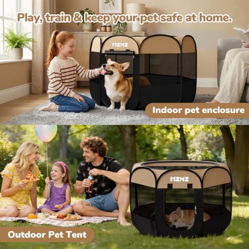 Dog Cat Playpen Indoor Outdoor, Small Animal Crate, Medium, Yellow - Image 5