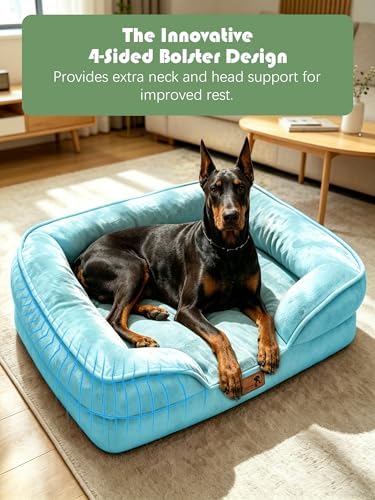 Spotted Play Orthopedic Dog Bed with Sides - Sofa Beds for Extra Large Dogs, Supportive Foam Pet Couch Bed with Washable Removable Cover, Waterproof Lining and Non-Slip Bottom, Ice Blue - XL-Plus - Image 5
