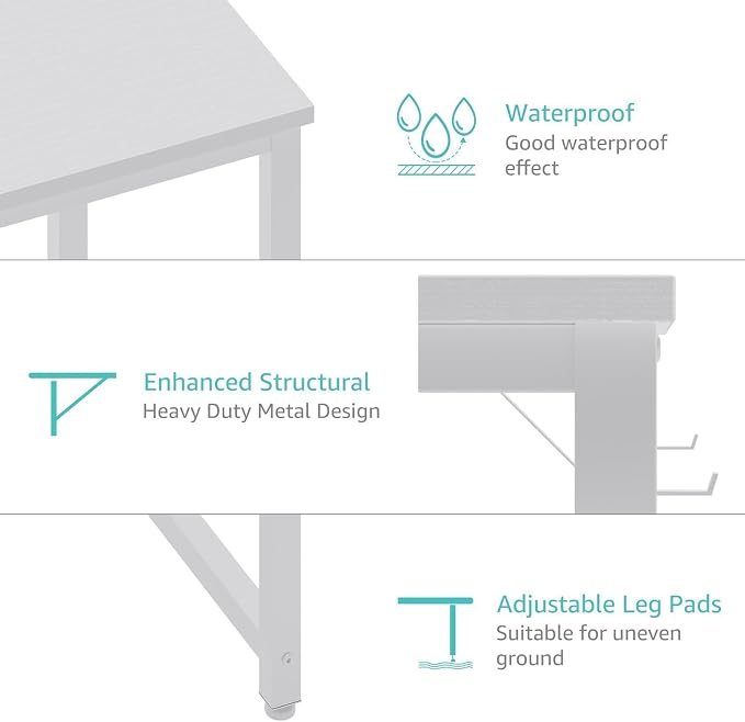 Lufeiya White Computer Desk with Drawers - 55 Inch Long Study Work Writing Desk for Home Office Bedroom, Reversible Simple Modern Cute PC Desks with Fabric Drawer, White - Image 7