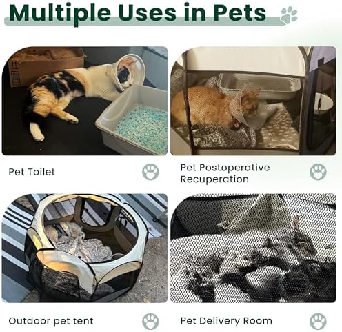 Love's cabin Pet Puppy Dog Playpen, Small Dog Tent Crates Cage Indoor/Outdoor, Portable Playpen for Cat, Foldable Pop Up Dog Kennel Playpen with Carring Case, Removable Zipper Top, Olive Green - Image 4
