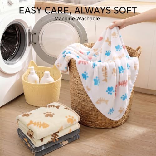 Luciphia 1 Pack 3 Blankets, Cute Cat Printed Fluffy Fleece Pet Blanket for Dogs Cats Washable, Warm Soft Throw Cover for Crate Couch, Gifts Puppy Essentials, White/Grey/Khaki, Medium (30x20 inch) - Image 6