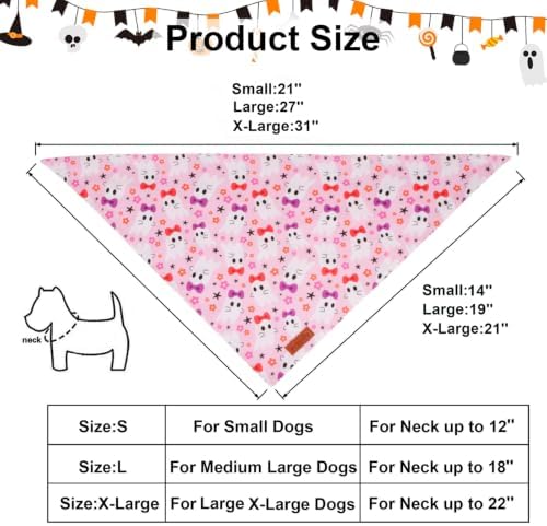 PTDECOR Pink Halloween Dog Bandanas, Pumpkin Bow Ghost Pet Scarf, Small - Image 4